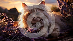 Cute domestic cat pets, animal kitten nature, mammal feline fur generated by AI