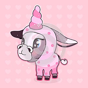Cute donkey kawaii cartoon vector character. Adorable and funny animal in unicorn costume isolated sticker, patch, girlish photo