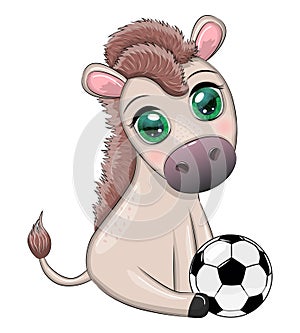 Cute donkey with a soccer ball. Child character, games for boy