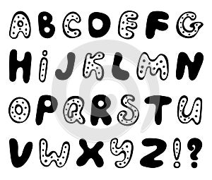 Cute doodle alphabet. Funny rounds letters