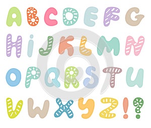 Cute doodle alphabet. Funny rounds letters.