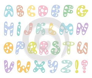 Cute doodle alphabet. Funny rounds letters.