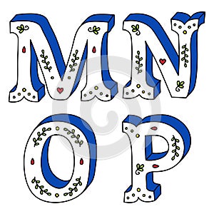 Cute doodle alphabet letters calligraphy decorative floral