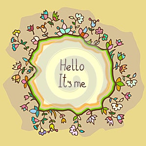 Cute doodle card with floral background