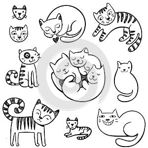 Cute doodle cats with different emotions.