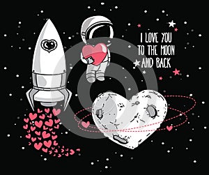 Cute doodle cosmic elements for valentine's day design