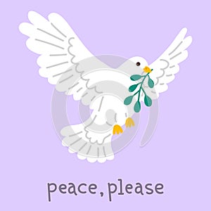 cute doodle dove with olive branch