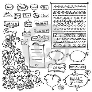 Cute doodle floral elements for planner or diary