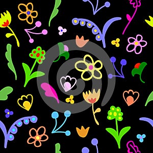 Cute doodle floral seamless pattern