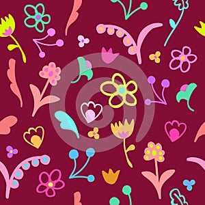 Cute doodle floral seamless pattern