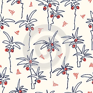 Cute Doodle Hand Drawn Palms Hawaiian Beach Shirt Vector Seamless Pattern