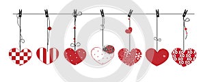 Cute doodle hearts. Happy Valentine`s day banner design greeting card