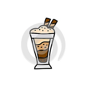 Cute doodle layered coffee drink or milkshake.