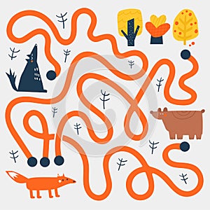 Cute doodle maze with animals