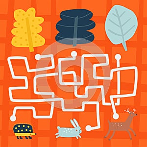 Cute doodle maze with animals