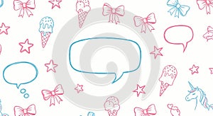 Cute Doodle Pattern with Speech Bubbles