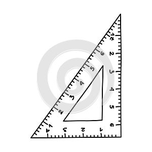 Cute doodle plastic triangle ruler with outline. Tool for drawing and measurement. School supply and stationery for kids