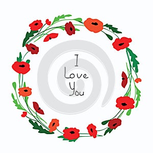 Cute doodle poppy wreath vector illustration