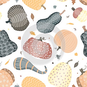Cute doodle pumpkins seamless pattern. Halloween or Thankgiving day background. Vector illustration.