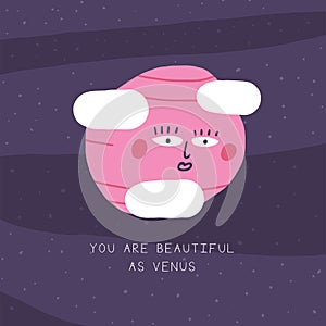 Cute doodle space cosmos postcard