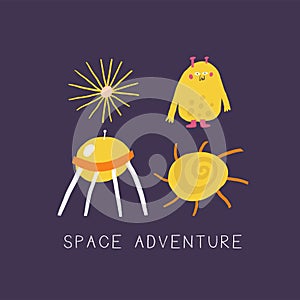 Cute doodle space cosmos postcard