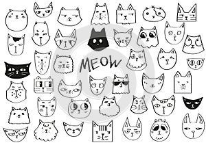 Cute doodled cats heads collection