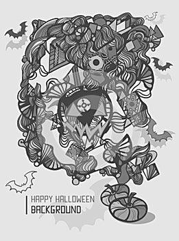 Cute doodles cartoon Happy Halloween hand drawn illustration.