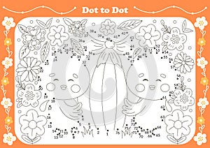 Cute dot to dot game for kids with easter theamed character - chicks iwith egg. Printable worksheet