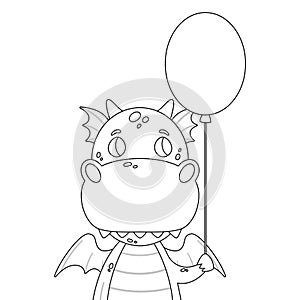 Cute dragon with a baloon