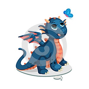 Cute dragon with butterfly