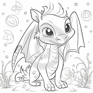 Cute Dragon coloring book page on white background.