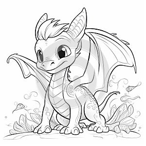 Cute Dragon coloring book page on white background.