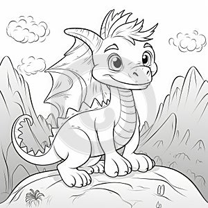 Cute Dragon coloring book page on white background.