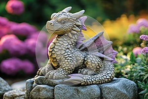 Stone Dragon Statue in a Garden