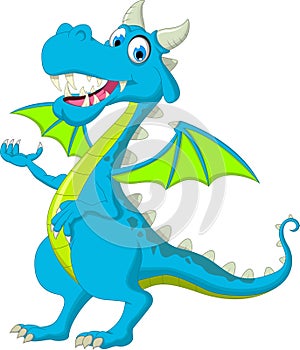 Cute dragon flying cartoon posing with stand