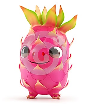 Cute dragon fruit character with big eyes and a shy smile