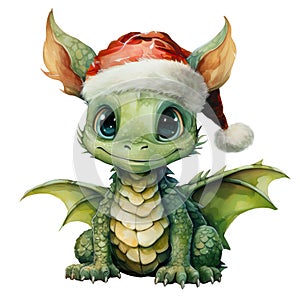 cute dragon in santa claus hat