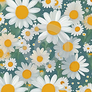 cute drawing of seamless pattern with camomiles or daisy flower