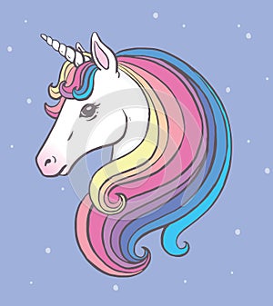 Cute drawing of a unicorn head