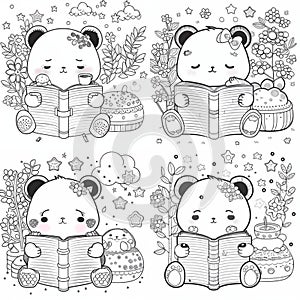 Cute drawings to color: bear, night owl and girl with flowers. Cute drawings, night owl, girl with flowers