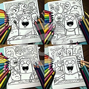 Cute drawings to color: bear, night owl and girl with flowers. Cute drawings, night owl, girl with flowers