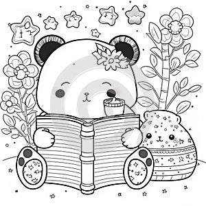 Cute drawings to color: bear, night owl and girl with flowers. Cute drawings, night owl, girl with flowers