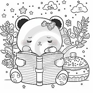 Cute drawings to color: bear, night owl and girl with flowers. Cute drawings, night owl, girl with flowers