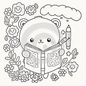 Cute drawings to color: bear, night owl and girl with flowers. Cute drawings, night owl, girl with flowers