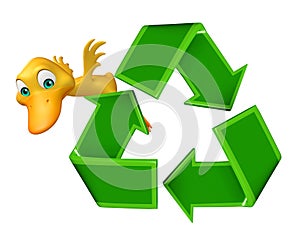 Cute Duck cartoon character with recycle sign