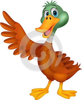 Cute duck cartoon waving
