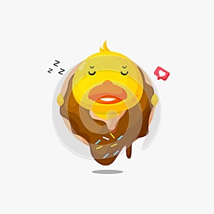 Cute duck sleeping on a donut illustration icon
