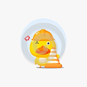 Cute duck working in construction