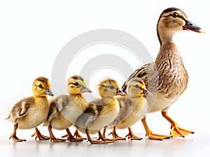Cute Ducklings in a Single File Adorable Baby Ducks on a White Background Perfect for SpringThemed Prints and photo