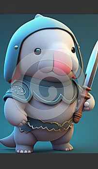 Cute Dugong Animal Warrior 3D Game Model Generative AI